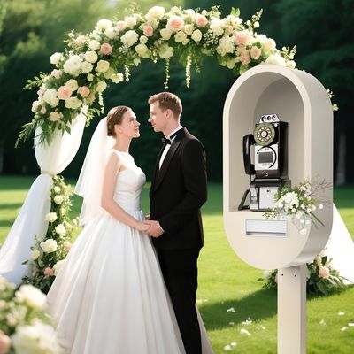 Premium Metal Wedding Telephone Booth with Audio/Video Guestbook Recording System